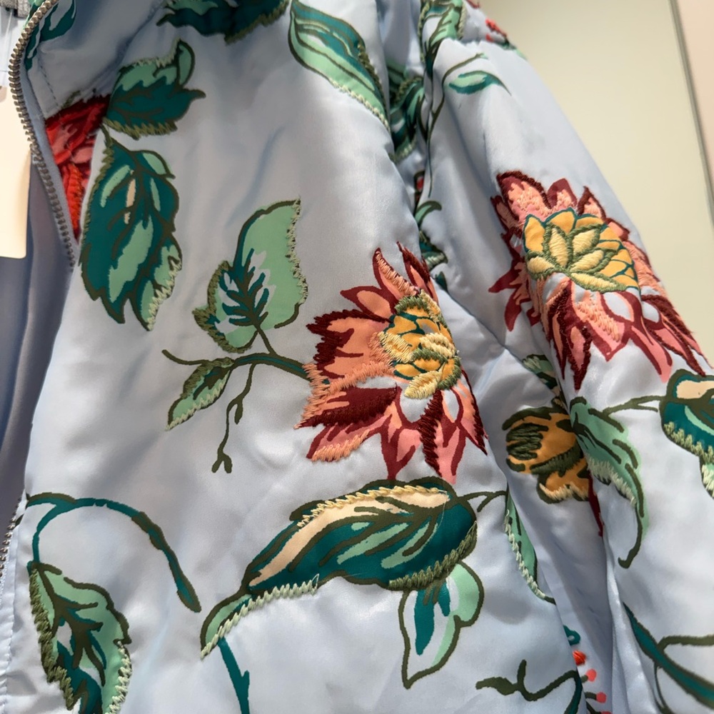 Anthropologie Light Blue Floral Bomber Jacket - Picture 3 of 3